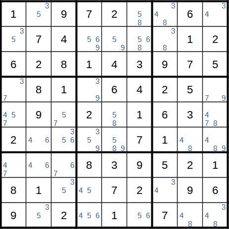 Beispiel 1 für einen X-Wing in Sudoku